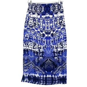 Express Blue Maxi Skirt Paisley Side Slit Tribal Boho Bohemian Festival Women M